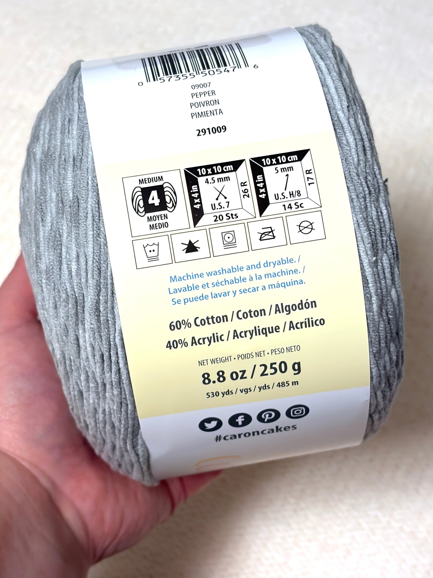 250g CARON Cotton Angel Cakes Yarn : Pepper : Cotton Blend - 1 cake