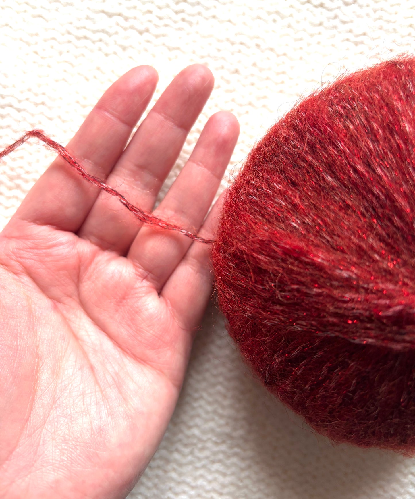 3 balls x 25g Glitter Mohair yarn : Mohair + Wool + Rayon : 32 Rust Red