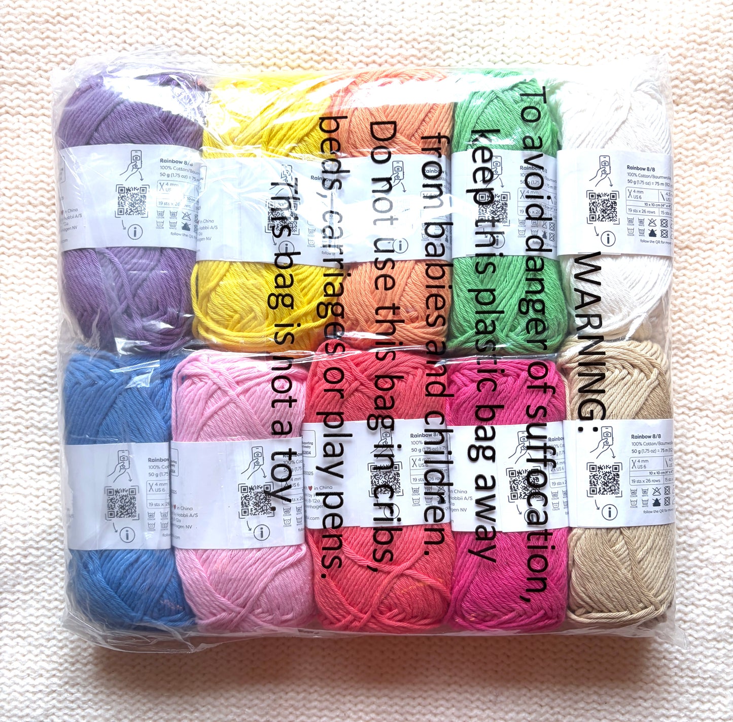 10 balls x 50g Hobbii : Rainbow Cotton Yarn 8/8 Color Pack 06 : 100% Cotton
