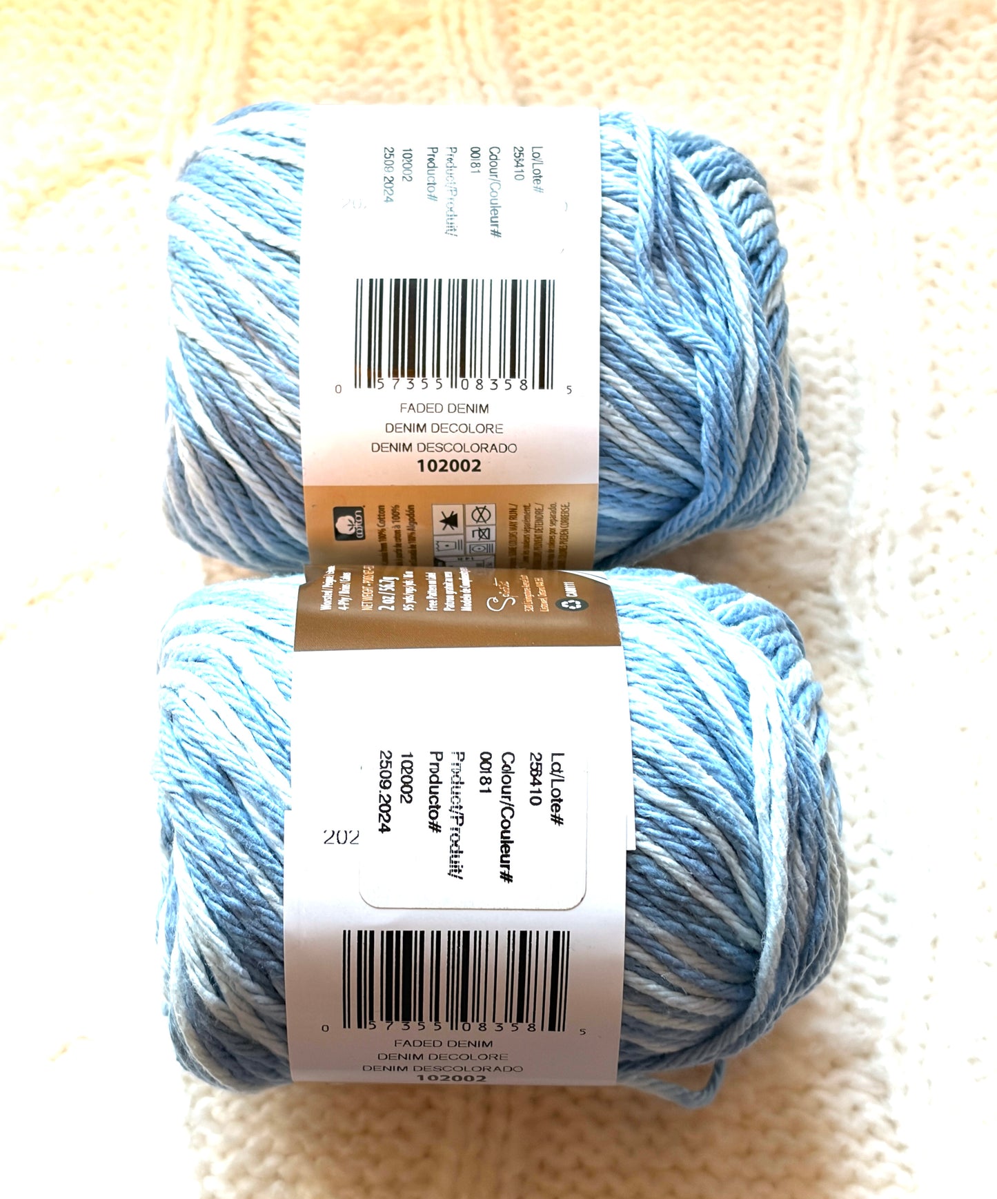 56.7g Lily Sugar 'n Cream Ombre Yarn - Faded Denim : 100% Cotton