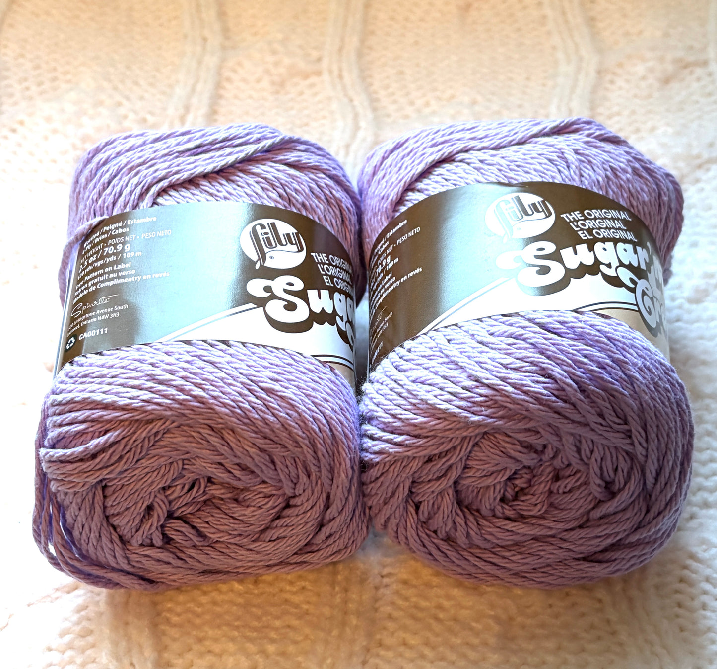 70.9g Lily Sugar 'n Cream The Original Yarn - Soft Violet : 100% Cotton
