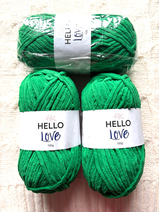2 balls x 100g Hello Love Chenille Yarn Super Bulky Polyester - Green