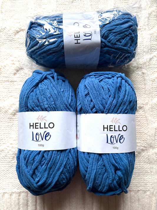 2 balls x 100g Hello Love Chenille Yarn Super Bulky Polyester - Dolphin Blue