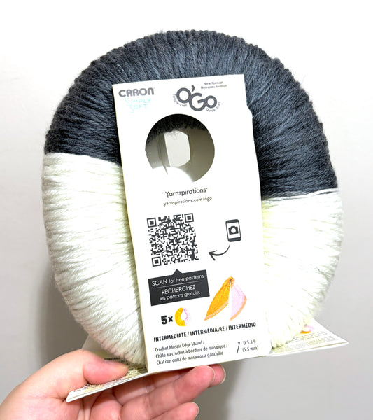 141g CARON Simply Soft O’GO : Graphite / White 100% Acrylic