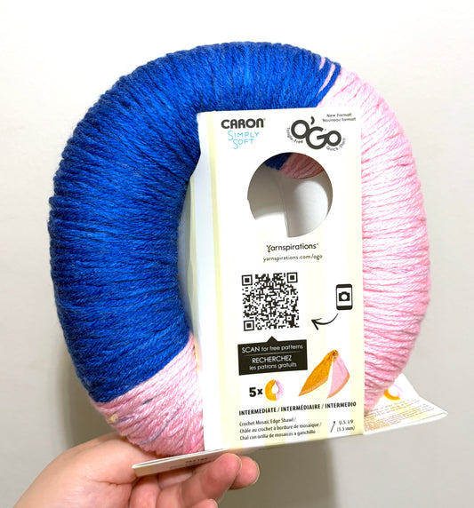 141g CARON Simply Soft O’GO : Royal Blue / Soft Pink 100% Acrylic