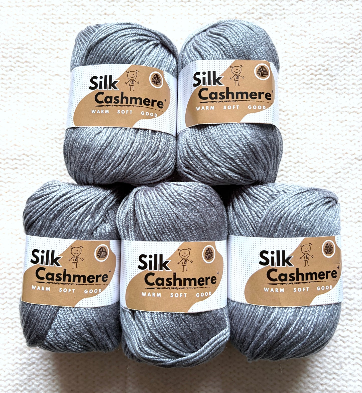 5 balls x 50g Cashmere Silk yarn : 60% Cashmere + 40% Silk : 37 Grey