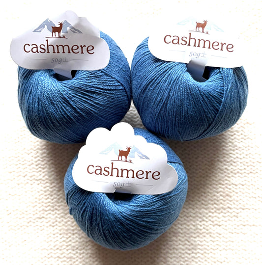 3 balls x 50g Cashmere yarn : 100% Cashmere : 22 Denim Blue