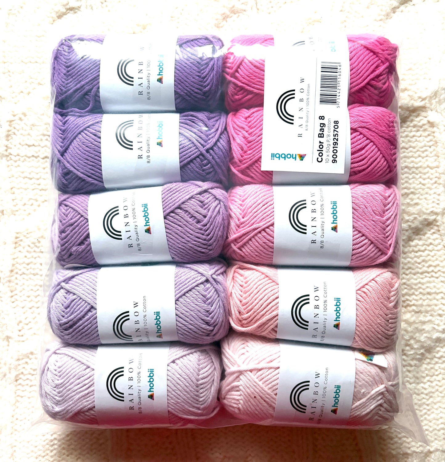10 balls x 50g Hobbii : Rainbow Cotton Yarn 8/8 Color Pack 08 : 100% Cotton