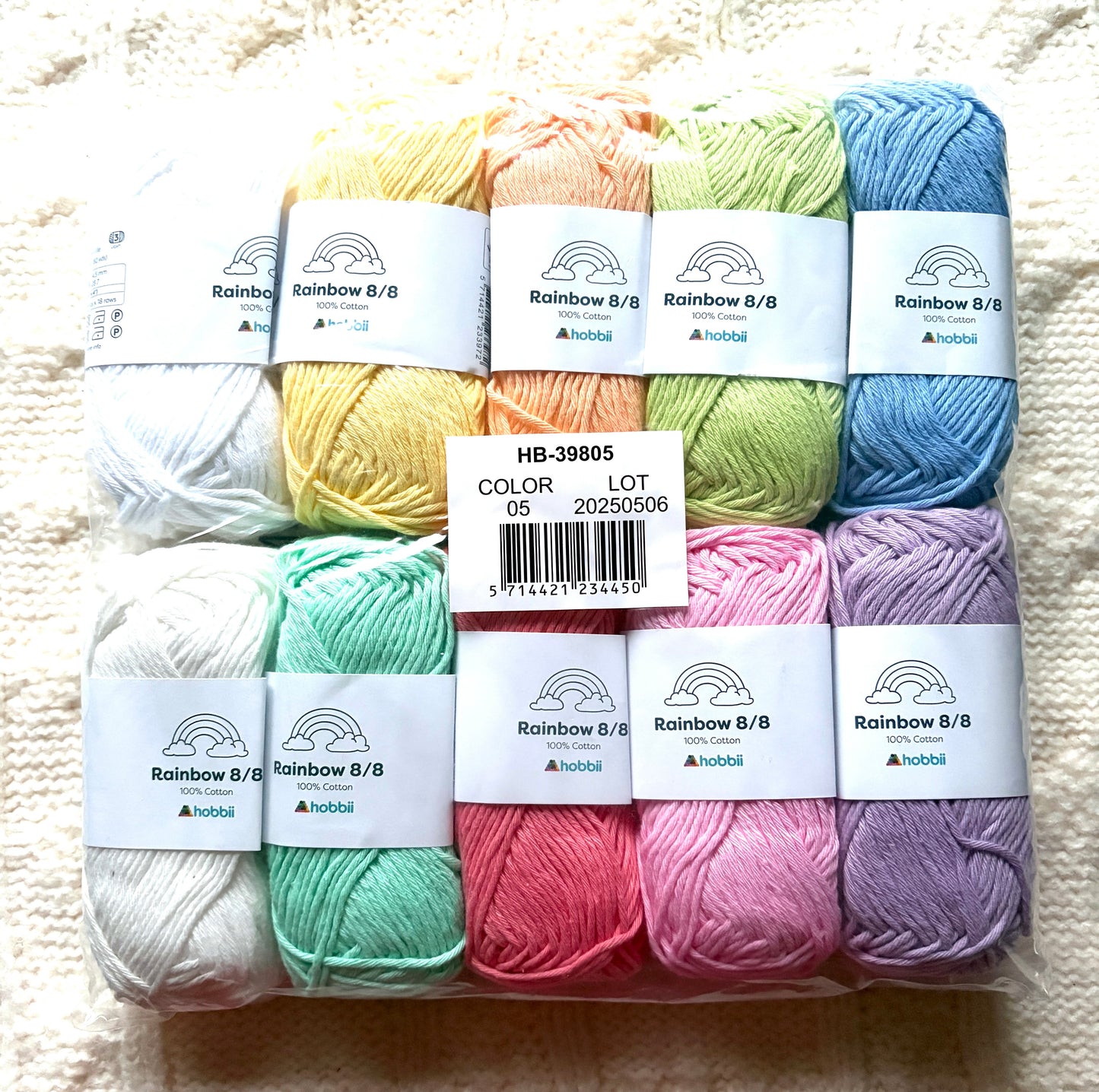 10 balls x 50g Hobbii : Rainbow Cotton Yarn 8/8 Color Pack 05 : 100% Cotton