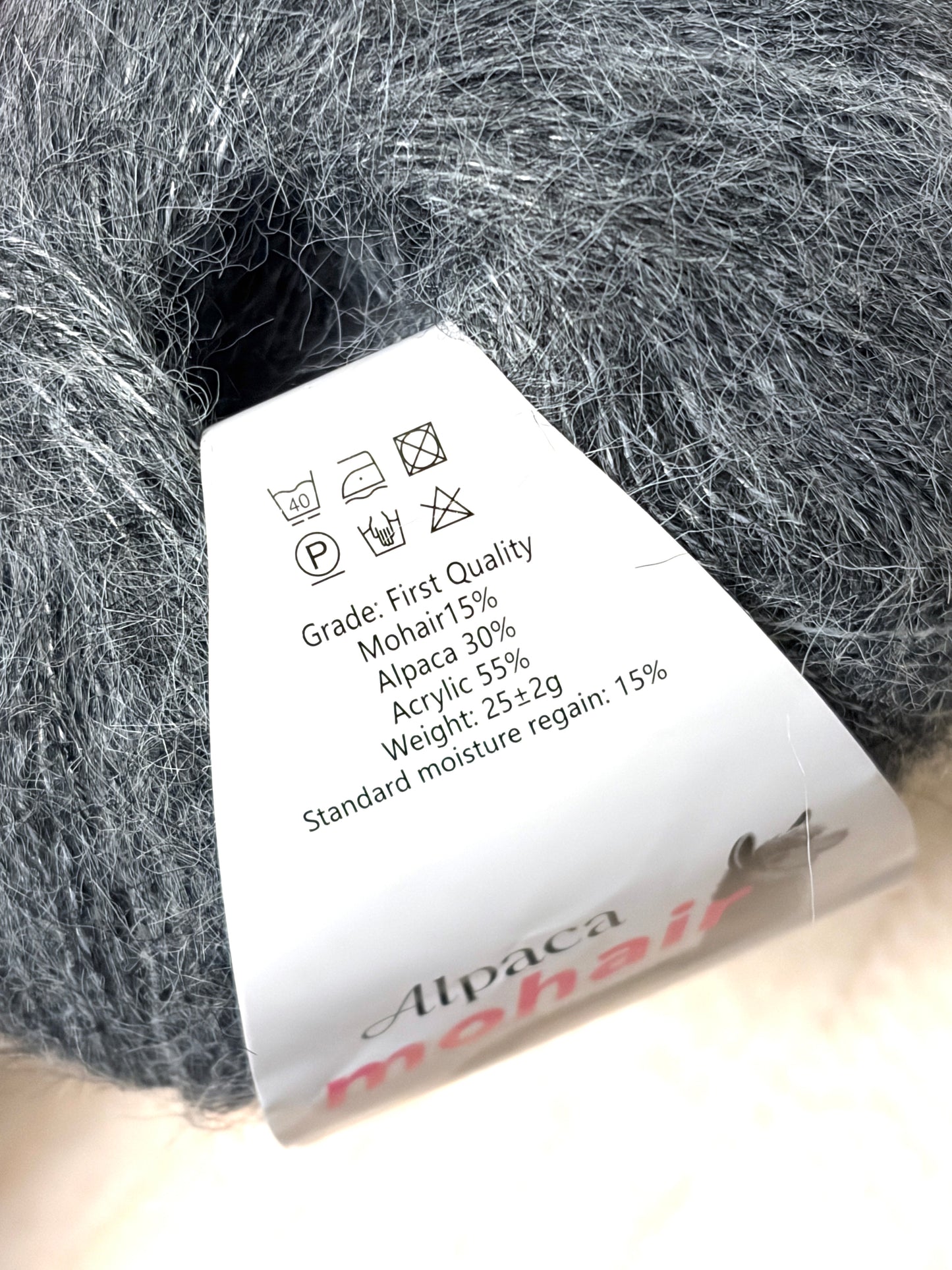 5 balls x 25g Alpaca Mohair yarn : Mohair + Alpaca + Acrylic : 04 Grey