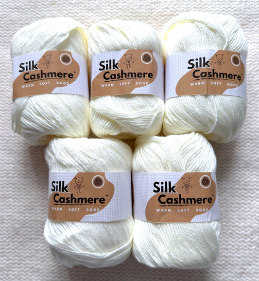 5 balls x 50g Cashmere Silk yarn : 60% Cashmere + 40% Silk :  02 Pure Ivory