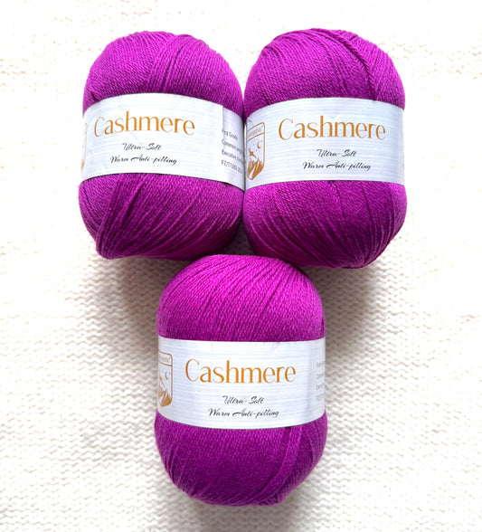 3 balls x 50g Cashmere Ultra Soft Yarn : 80% Cashmere : 09 Vibrant Magenta