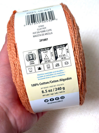 240g CARON Cotton Ripple Cakes Yarn : Colour Clay Pot 100% Cotton - 1 cake