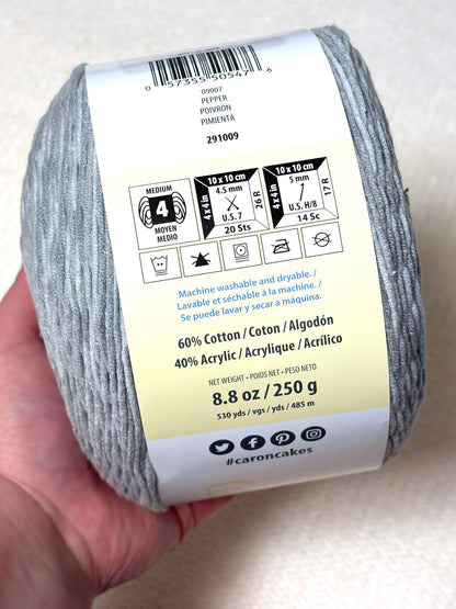 250g CARON Cotton Angel Cakes Yarn : Pepper : Cotton Blend - 1 cake