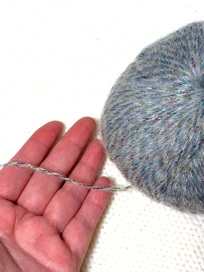3 balls x 25g Glitter Mohair yarn : Mohair + Wool + Rayon : 13 Grey