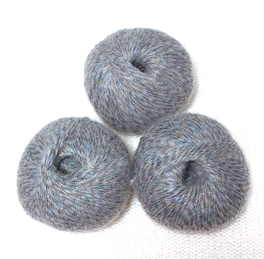 3 balls x 25g Glitter Mohair yarn : Mohair + Wool + Rayon : 13 Grey