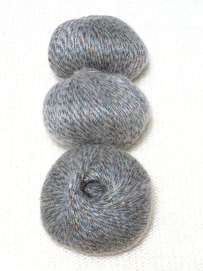 3 balls x 25g Glitter Mohair yarn : Mohair + Wool + Rayon : 13 Grey