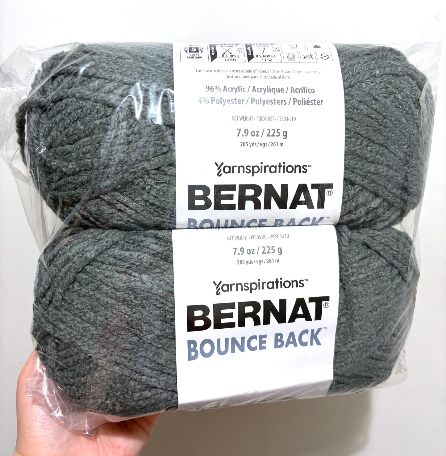 2 Balls x 255g Bernat Bounce Back Yarn Bulky Yarn : Grey Squirrel
