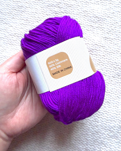 5 balls x 50g Cashmere Silk yarn : 60% Cashmere + 40% Silk : 25 Amethyst Glow