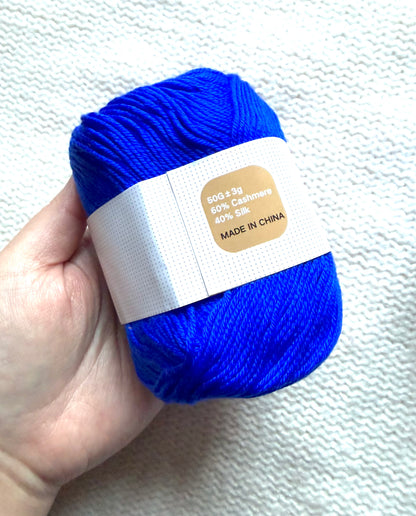 5 balls x 50g Cashmere Silk yarn : 60% Cashmere + 40% Silk : 28 Royal Sapphire