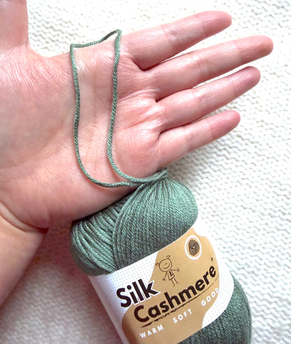 5 balls x 50g Cashmere Silk yarn : 60% Cashmere + 40% Silk : 67 Sage Green