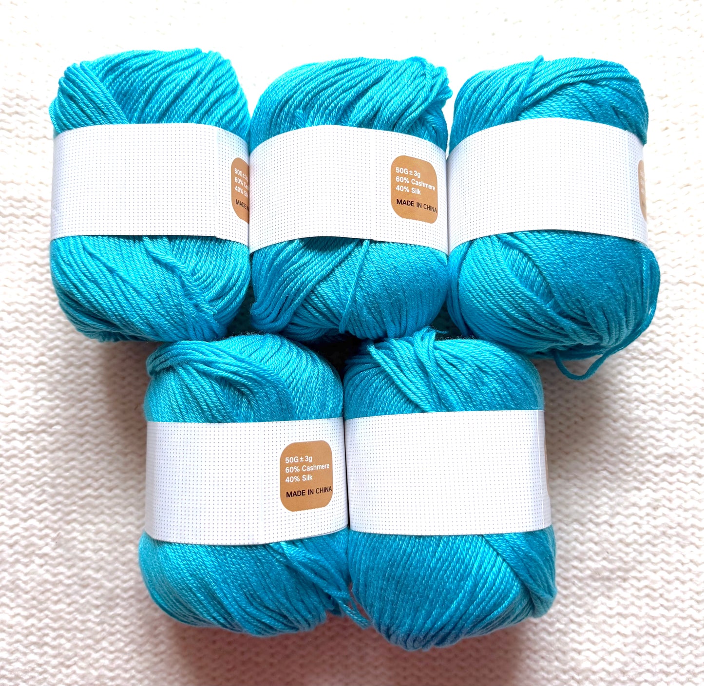 5 balls x 50g Cashmere Silk yarn : 60% Cashmere + 40% Silk : 27 Caribbean Blue