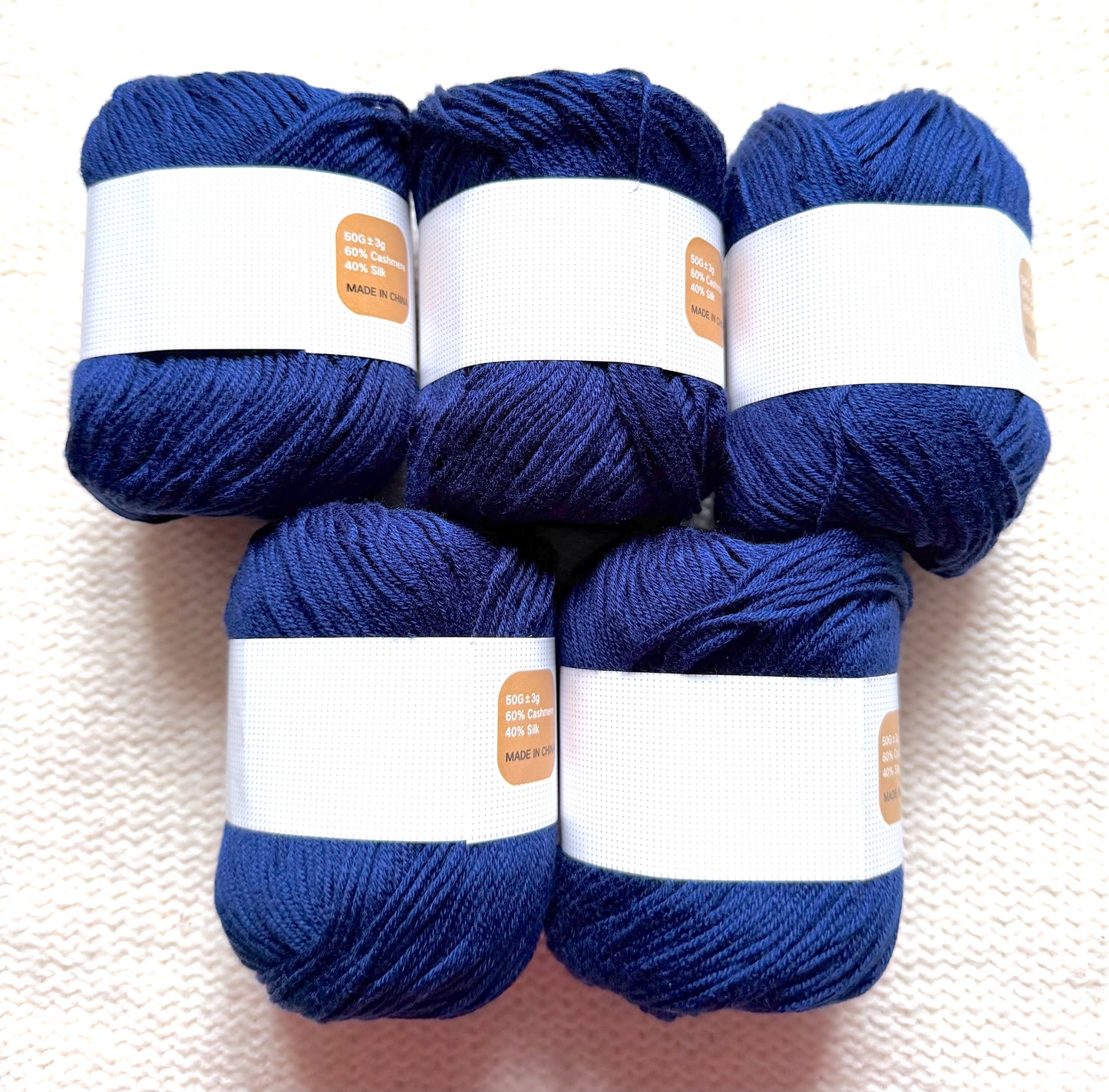 5 balls x 50g Cashmere Silk yarn : 60% Cashmere + 40% Silk : 39 Dark Navy
