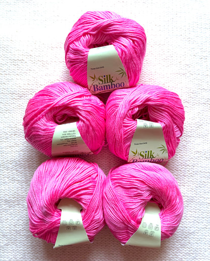 5 balls x 50g Cashmere Silk yarn : Cashmere + Silk + Bamboo fiber : 12 Hot Pink