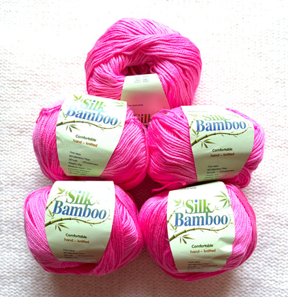 5 balls x 50g Cashmere Silk yarn : Cashmere + Silk + Bamboo fiber : 12 Hot Pink