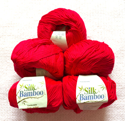5 balls x 50g Cashmere Silk yarn : Cashmere + Silk + Bamboo fiber : 11 Scarlet Red