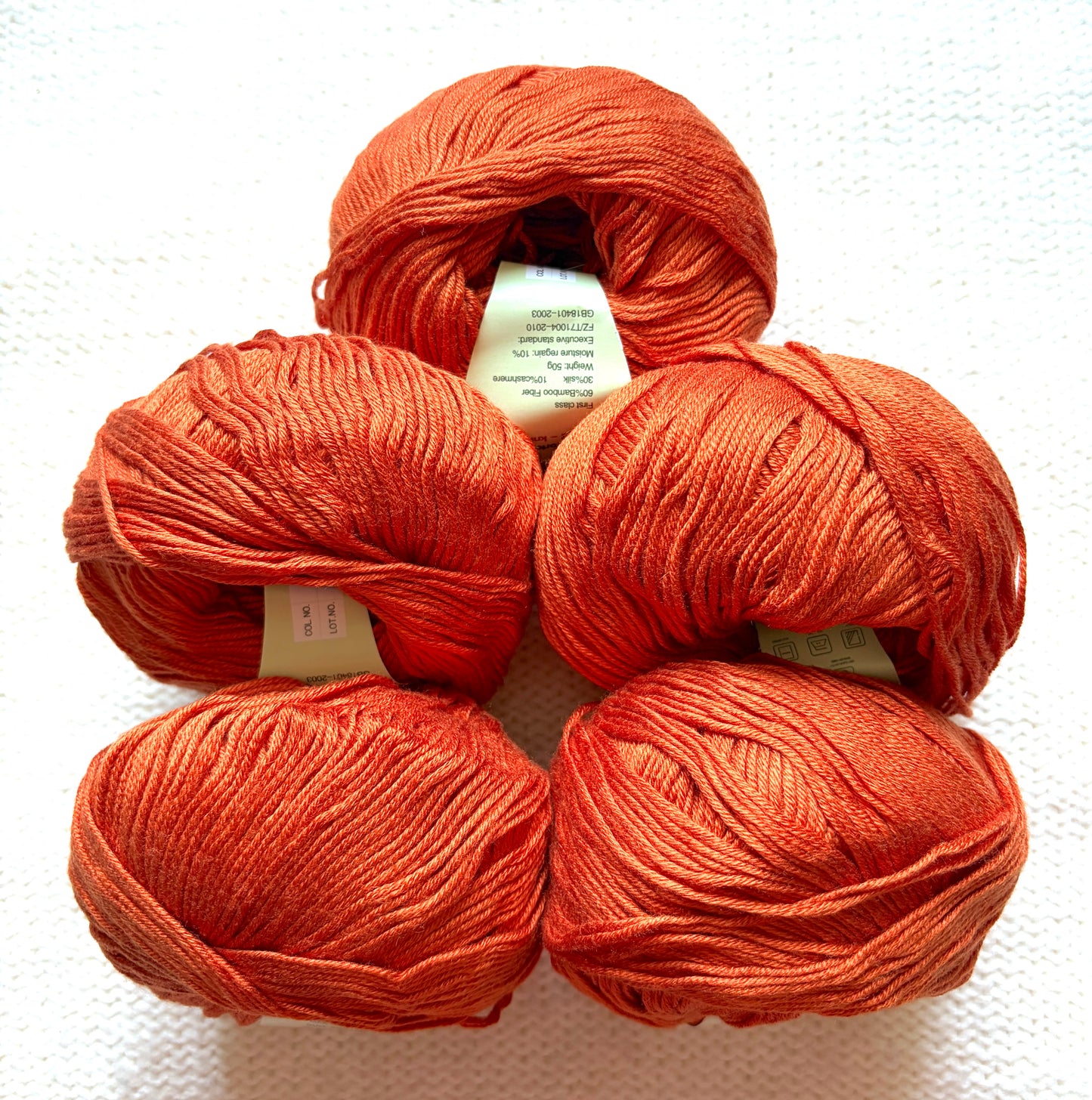 5 balls x 50g Cashmere Silk yarn : Cashmere + Silk + Bamboo fiber : 13 Burnt Orange