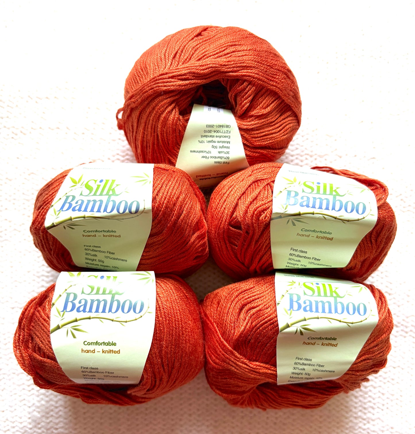 5 balls x 50g Cashmere Silk yarn : Cashmere + Silk + Bamboo fiber : 13 Burnt Orange