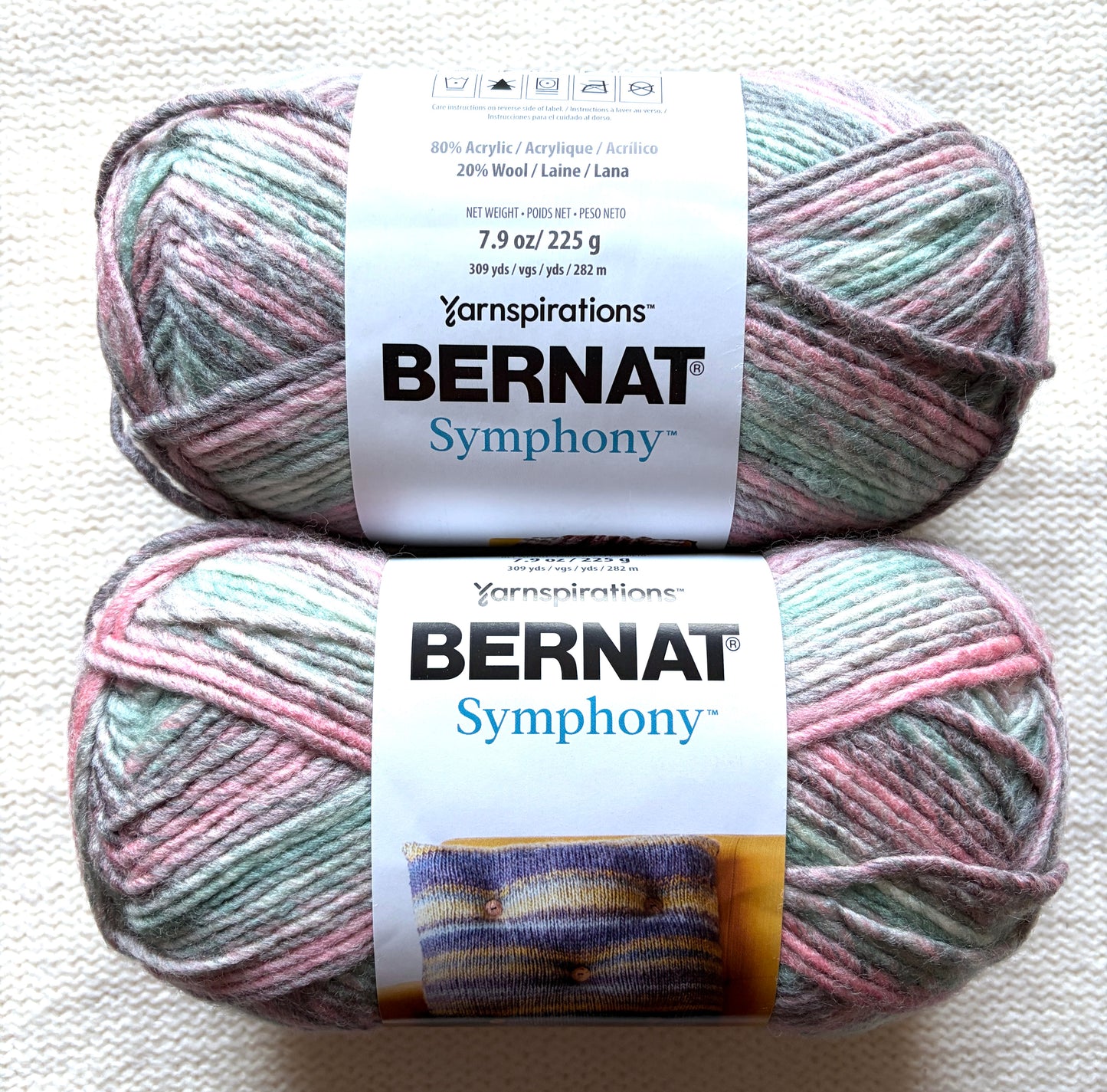 2 Balls x 225g Bernat Symphony Chunky Yarn Wool Blend : Seashell