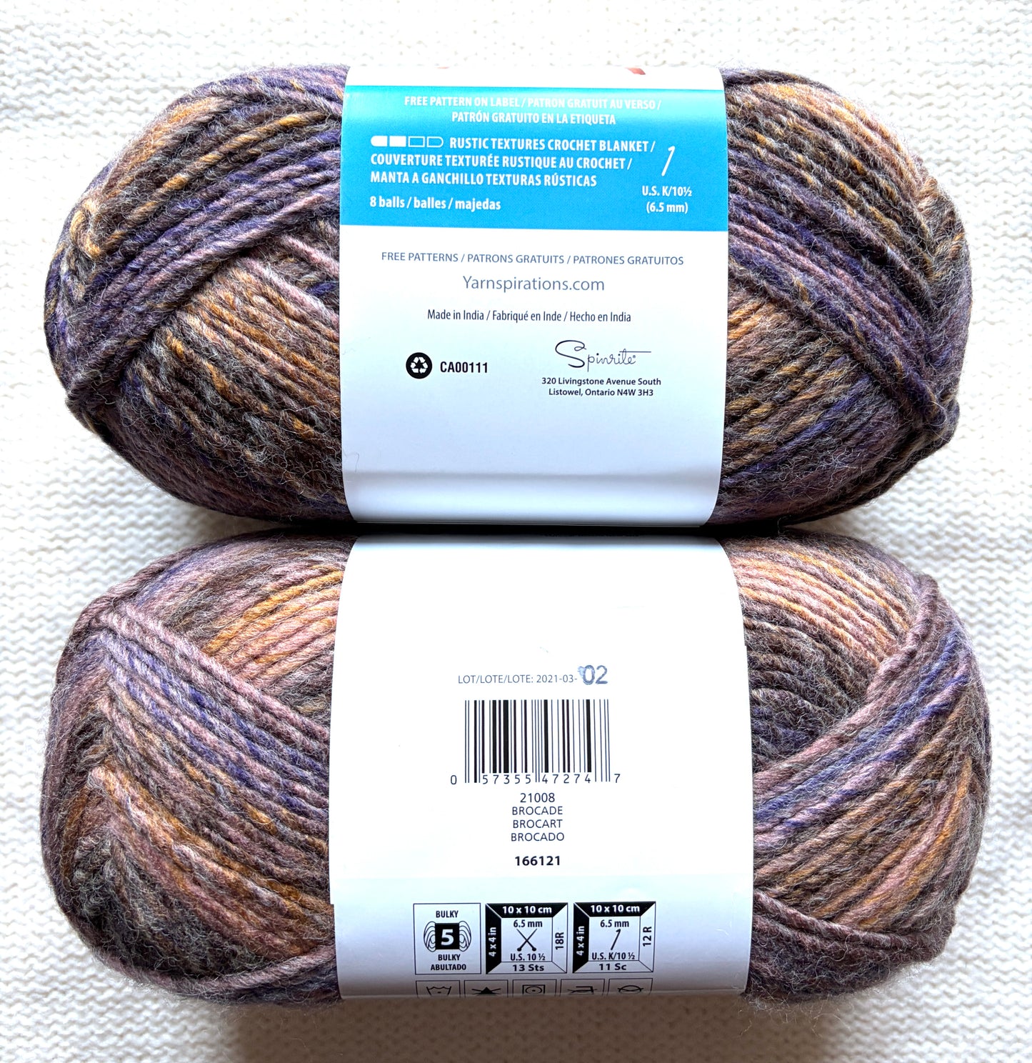 2 Balls x 225g Bernat Symphony Chunky Yarn Wool Blend : Brocade