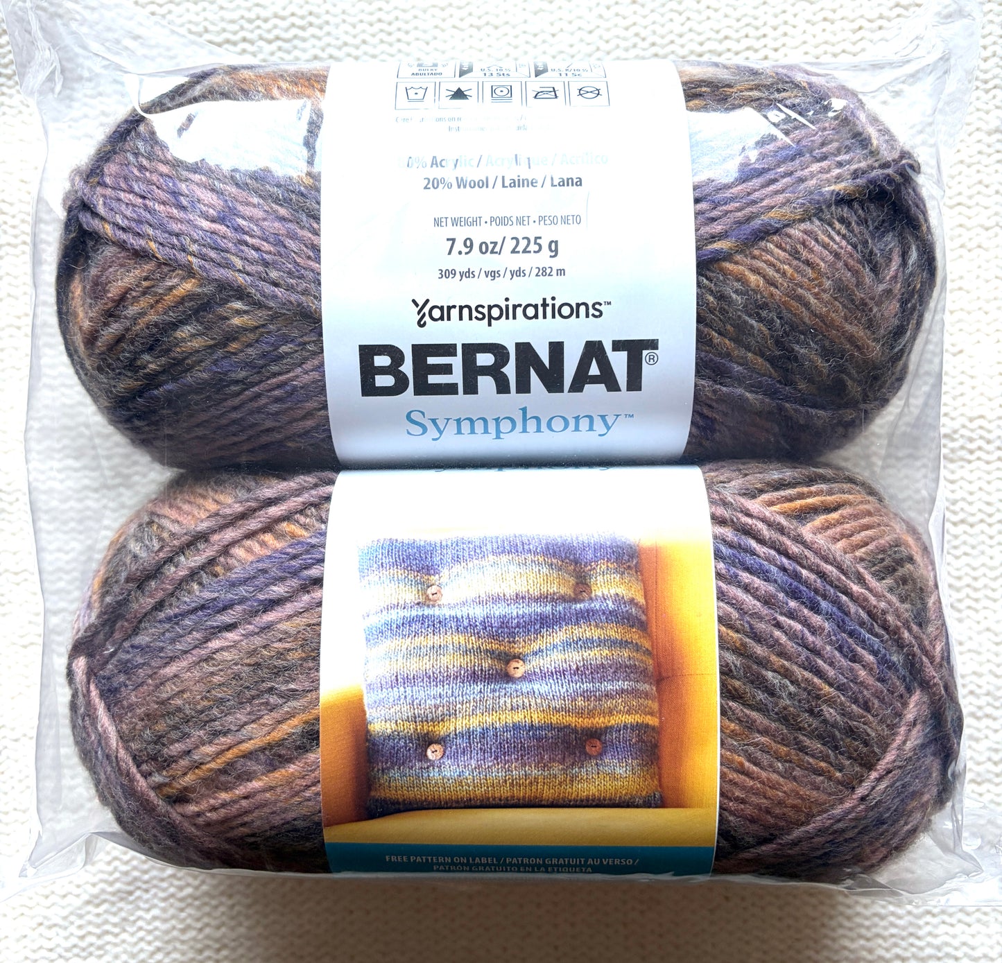 2 Balls x 225g Bernat Symphony Chunky Yarn Wool Blend : Brocade