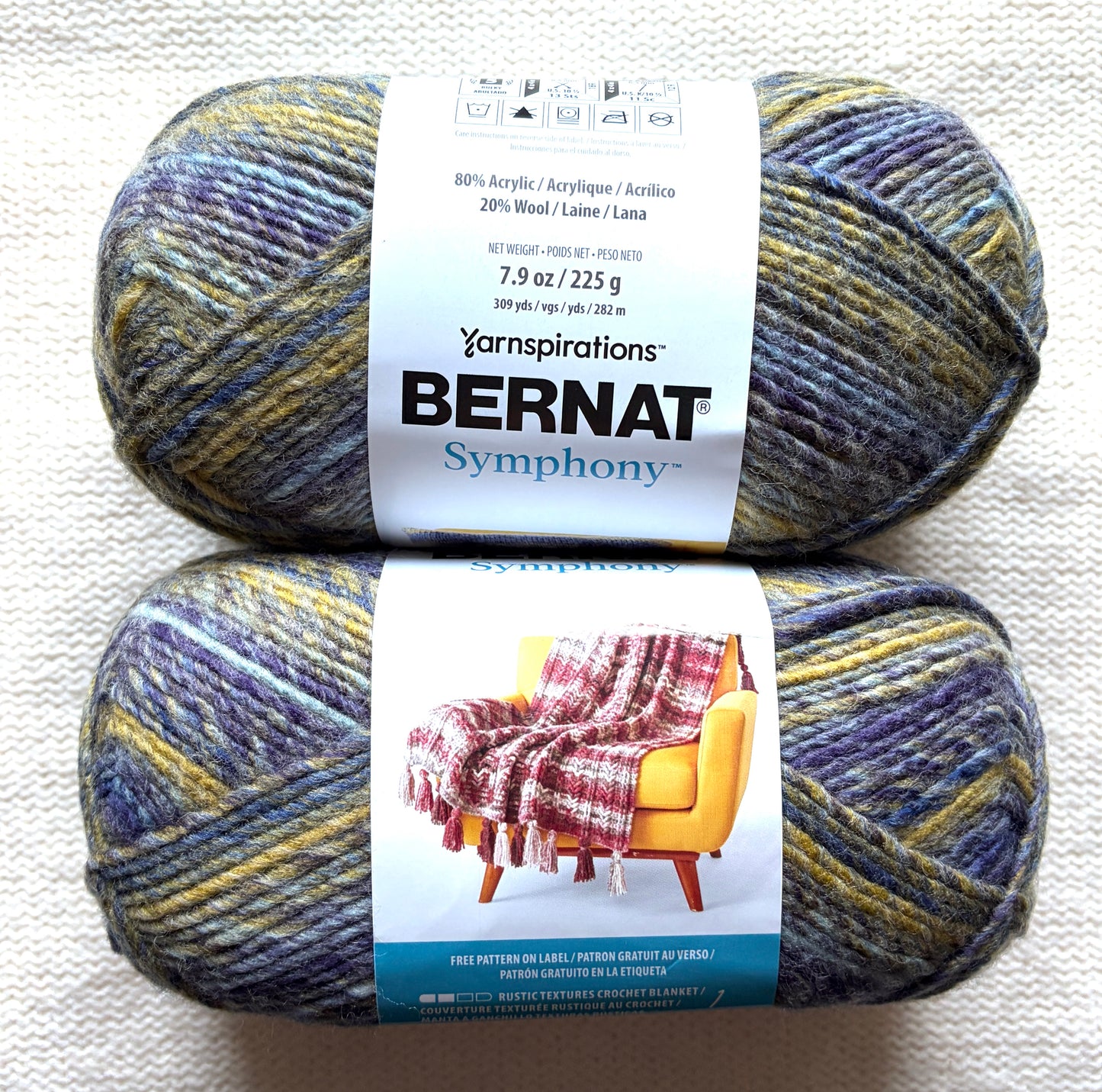 2 Balls x 225g Bernat Symphony Chunky Yarn Wool Blend : Royal