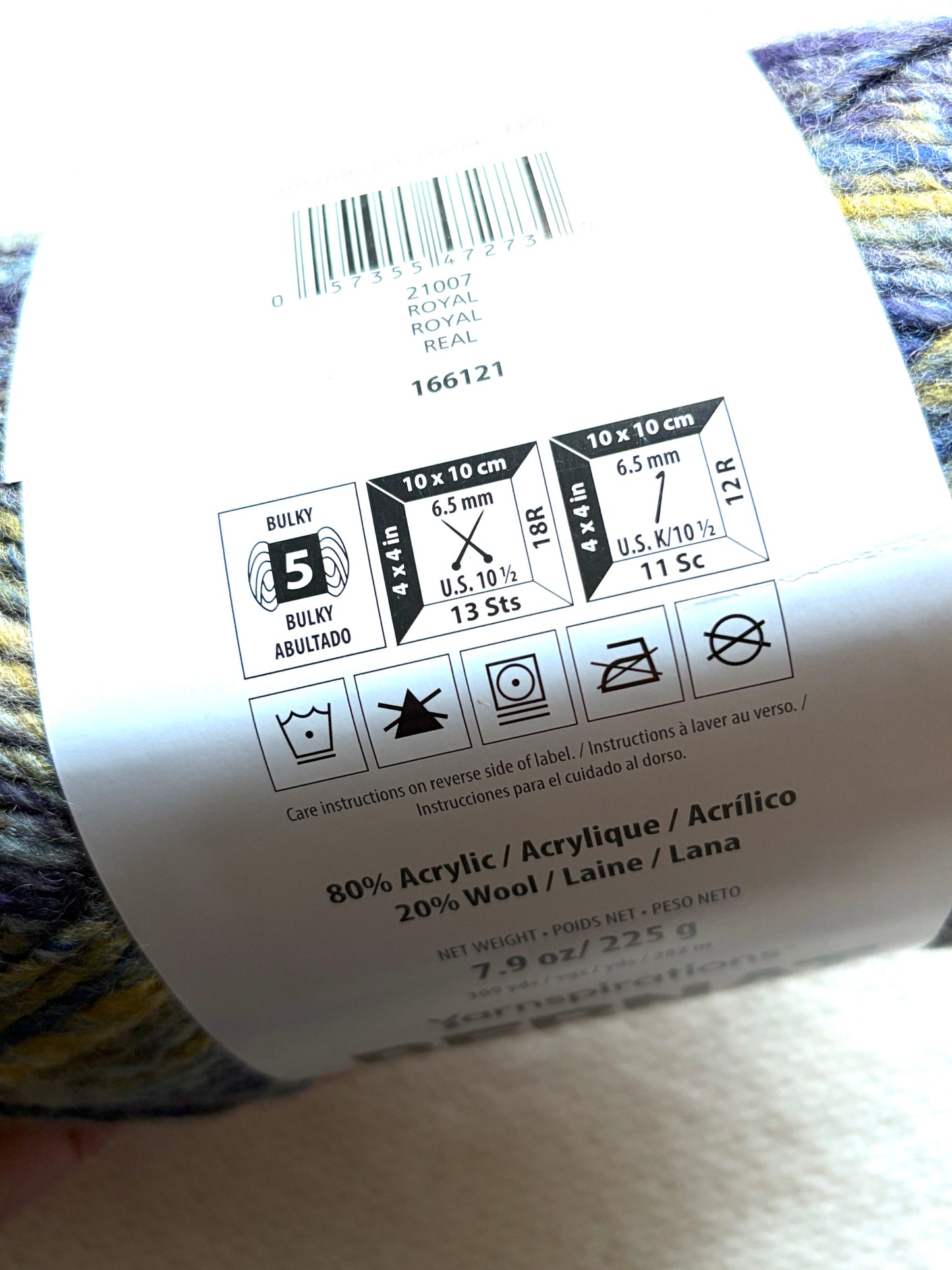 2 Balls x 225g Bernat Symphony Chunky Yarn Wool Blend : Royal