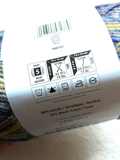 2 Balls x 225g Bernat Symphony Chunky Yarn Wool Blend : Royal