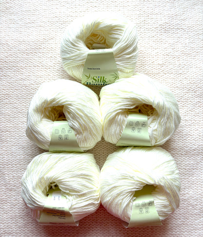 5 balls x 50g Cashmere Silk yarn : Cashmere + Silk + Bamboo fiber : 02 Ivory