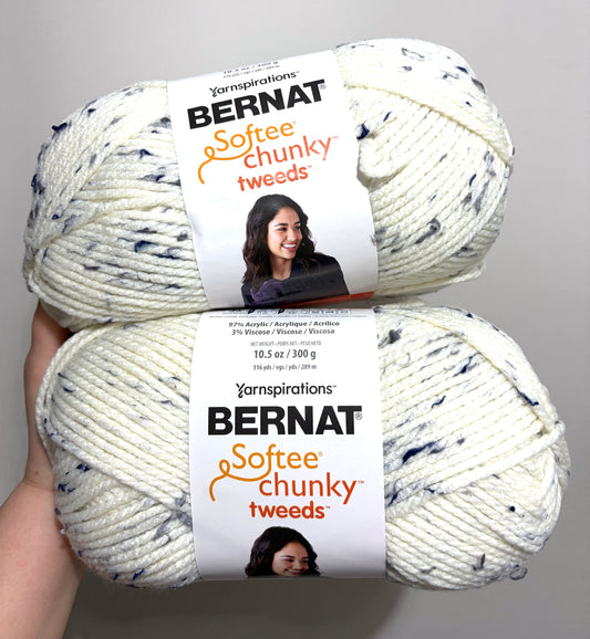 2 balls x 300g Bernat Softee Chunky Tweed Yarn : Midnight White