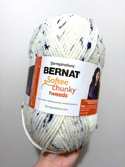 2 balls x 300g Bernat Softee Chunky Tweed Yarn : Midnight White