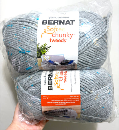 2 balls x 300g Bernat Softee Chunky Tweed Yarn : Soft Grey Tweed