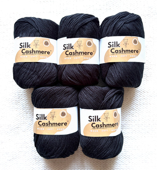 5 balls x 50g Cashmere Silk yarn : 60% Cashmere + 40% Silk : 35 Black