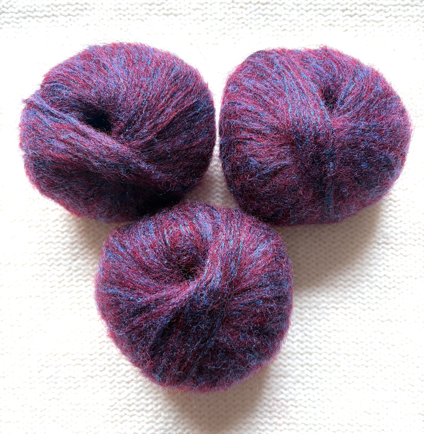 3 balls x 25g Glitter Mohair yarn : Mohair + Wool + Rayon : 11 Rosewood