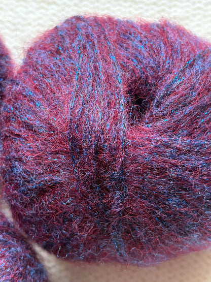 3 balls x 25g Glitter Mohair yarn : Mohair + Wool + Rayon : 11 Rosewood