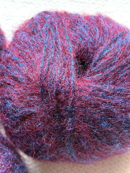 3 balls x 25g Glitter Mohair yarn : Mohair + Wool + Rayon : 11 Rosewood