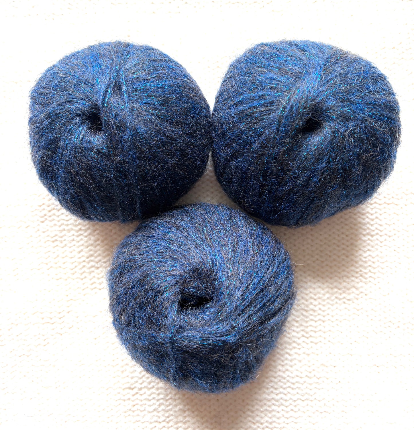 3 balls x 25g Glitter Mohair yarn : Mohair + Wool + Rayon : 10 Blue Diamonds