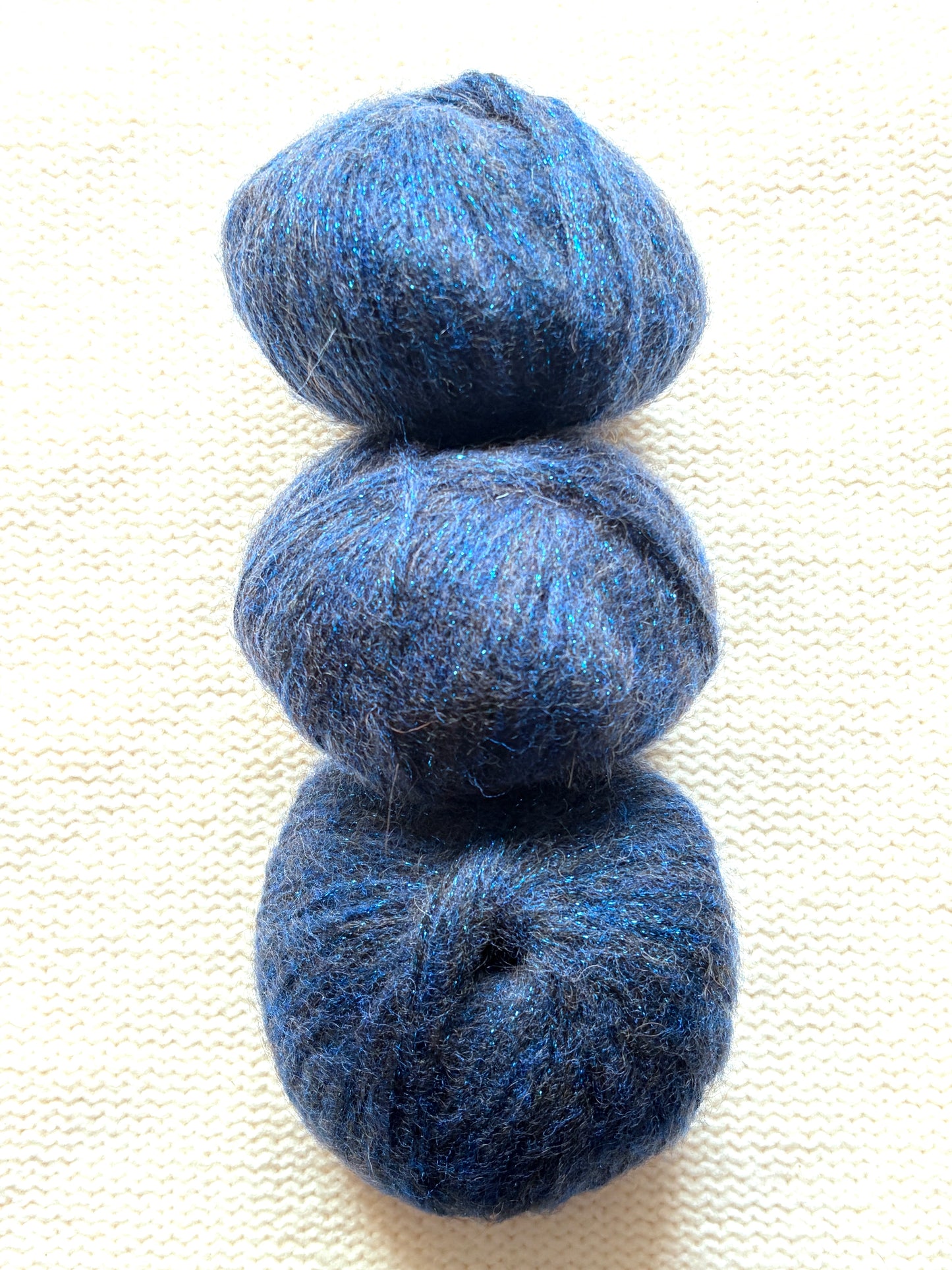 3 balls x 25g Glitter Mohair yarn : Mohair + Wool + Rayon : 10 Blue Diamonds