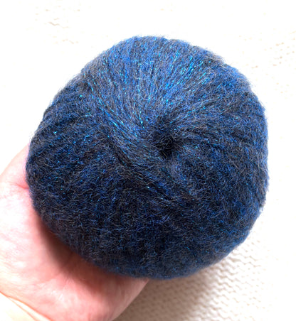 3 balls x 25g Glitter Mohair yarn : Mohair + Wool + Rayon : 10 Blue Diamonds
