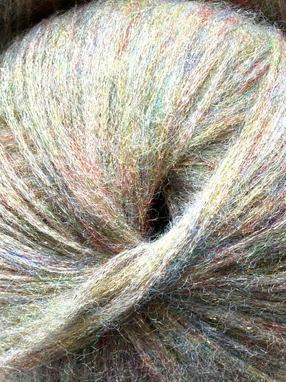 3 balls x 25g Glitter Mohair yarn : Mohair + Wool + Rayon : 18 Rainbow